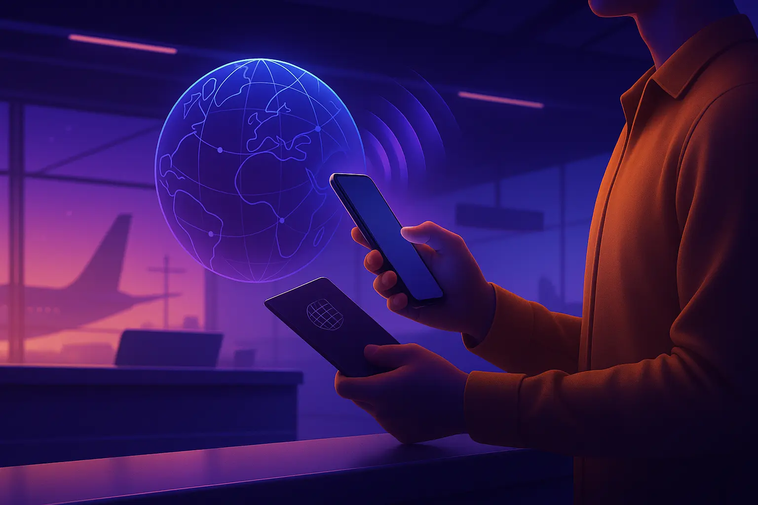 iPhone user activating eSIM for international travel with global mobile data