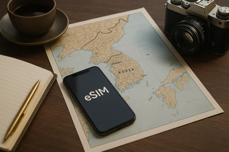 travel eSIM usage in South Korea with smartphone and city connectivity