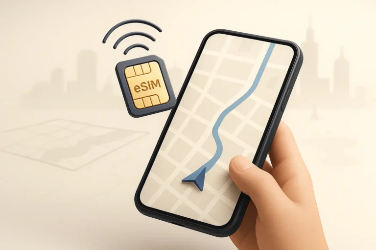 illustration of a smartphone using embedded SIM technology for mobile connectivity
