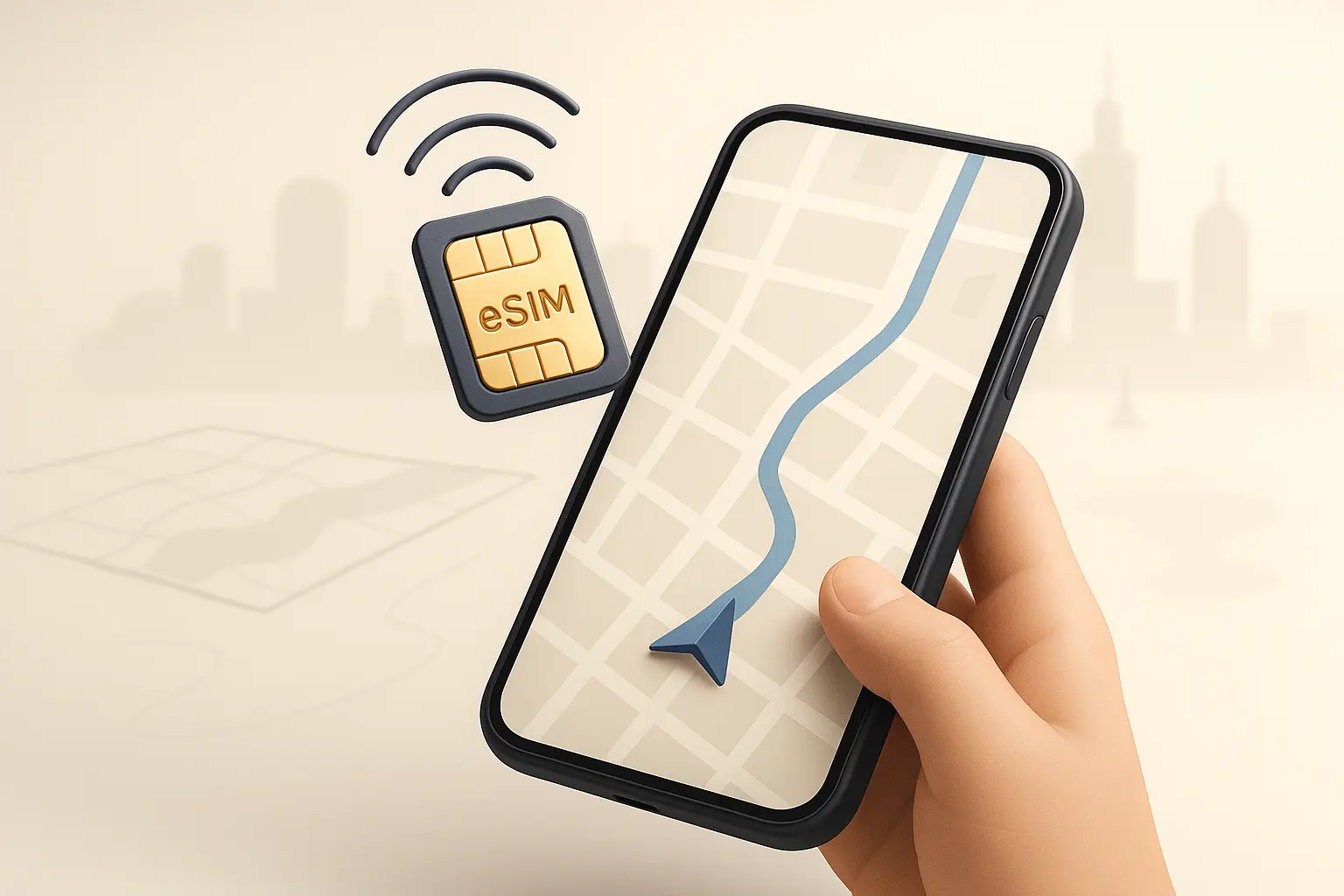 illustration of a smartphone using embedded SIM technology for mobile connectivity