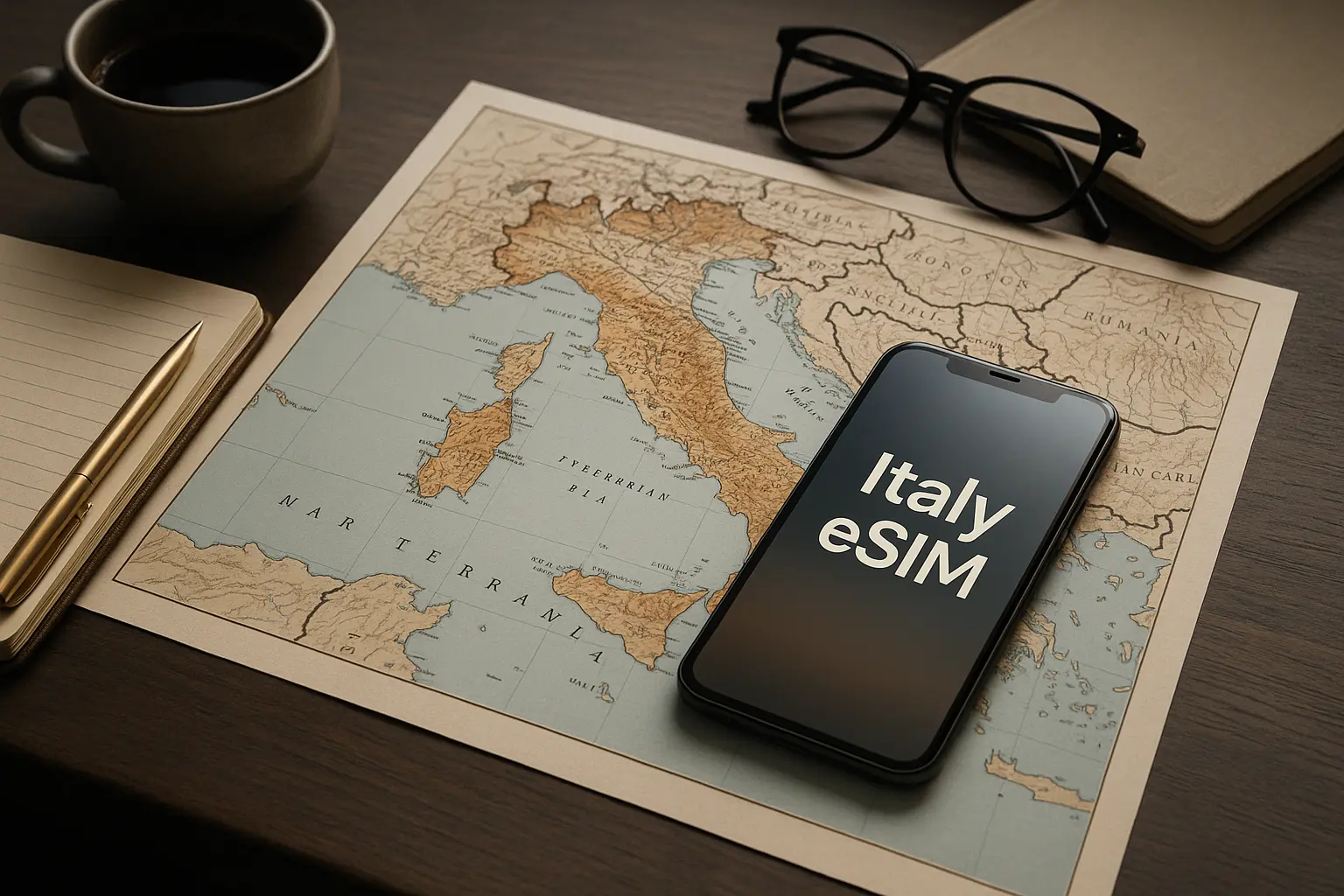 Traveler using a prepaid Italy eSIM on smartphone near the Colosseum